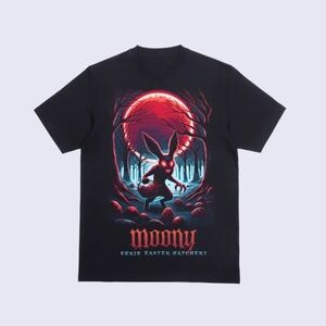 Black Graphic T-Shirt with Red and Blue Design